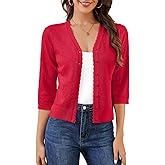 Bbonlinedress Women's 3/4 Short Sleeve Cardigans Lightweight Winter Cropped Sweater Button Up Knit Tops Shrug 2025