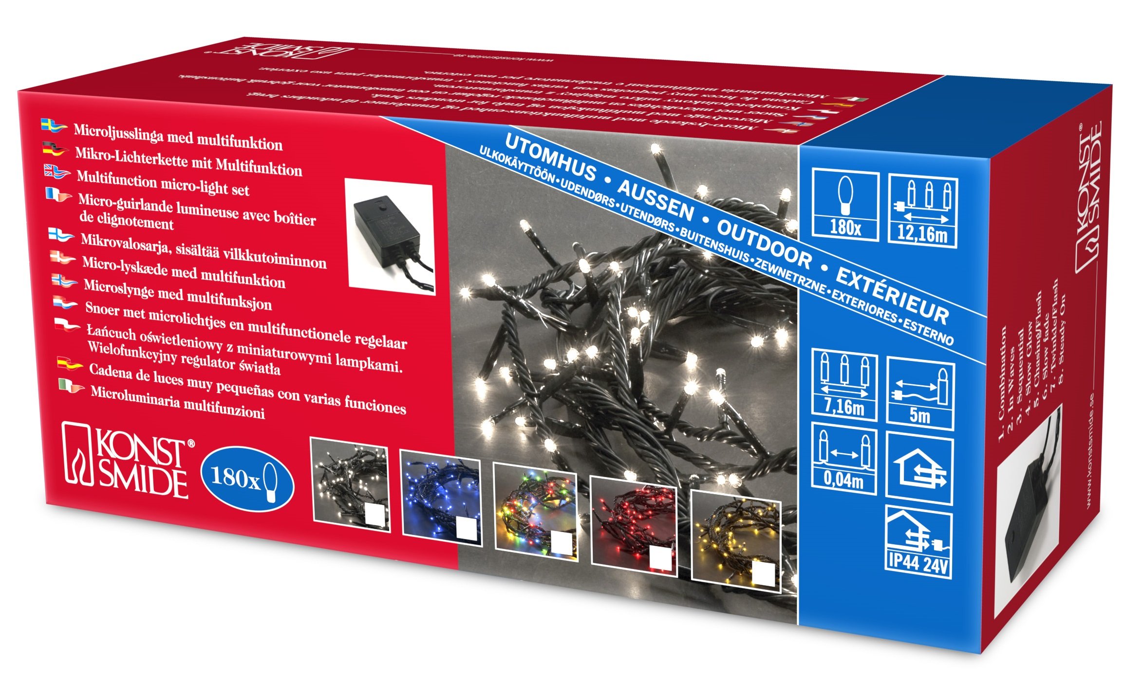 Konstsmide 2083-500 Outdoor Christmas Lights/ Indoor or Outdoor Use (IP44)/ Multifunction Micro Light Set 8 Programme Control Box/ 100 Multi-Colour colour Bulbs/ Black Cable Outside Christmas Lights