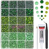 qiipii 2mm-6mm 3 Color Green Series Crystal Resin Rhinestones w B7000 Jewelry Glue for Bedazzling Crafting Flatback Stones Gems Diamonds for Nails Face Eyes Makeup Tumblers Bottles DIY Crafts Clothes