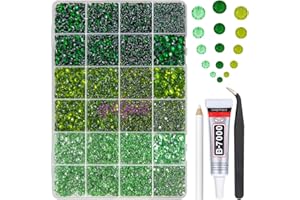qiipii 2mm-6mm 3 Color Green Series Crystal Resin Rhinestones w B7000 Jewelry Glue for Bedazzling Crafting Flatback Stones Gems Diamonds for Nails Face Eyes Makeup Tumblers Bottles DIY Crafts Clothes