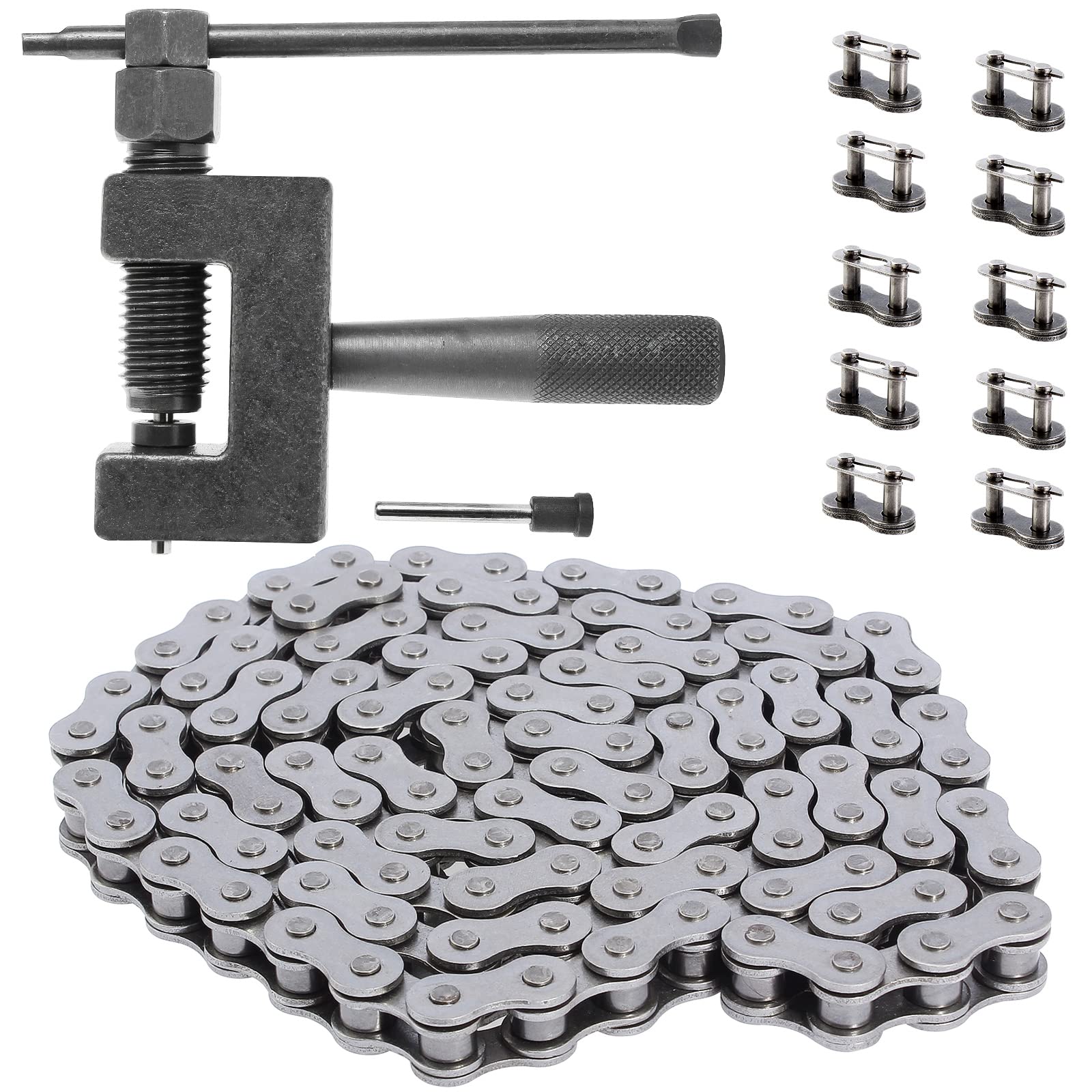 QAZAKY 415 Heavy Duty Chain 110 Link + Chain Breaker Cutter Link Remove Tool for 49cc 50cc 60cc 70cc 80cc 2-stroke Engine Motorized Bicycle Bike Motorcycle ATV Mower Mini Dirt Bikes 415-110L