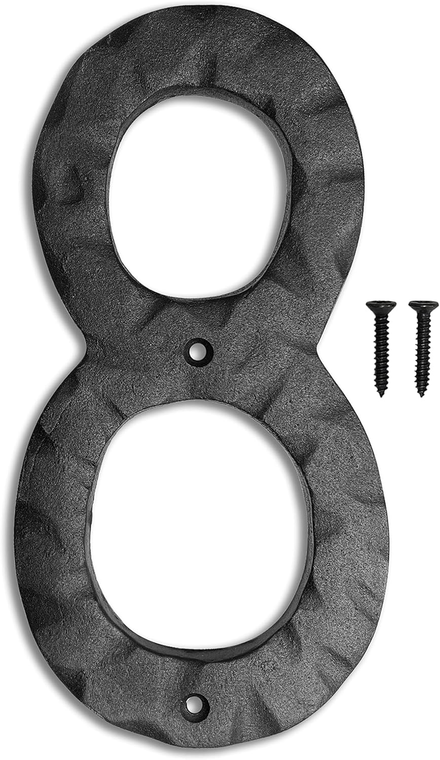 Plaques & Wall Art - NACH Matte Black Hammer Tone Cast Iron House Number for Outside or Inside, Metal Modern House Numbers For Mailbox, Front Door, Maximum Rust Protection, 8 inch, Number 8, KE-HM8-BLK-8