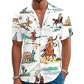 YZMI Western Shirts for Men Cowboy Country Shirt Short Sleeve Retro Button Down Outfits