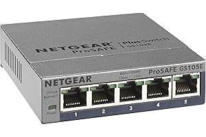 NETGEAR 5-Port Gigabit Ethernet Plus Switch (GS105Ev2) - Managed, Desktop or Wall Mount, and Limited Lifetime Protection