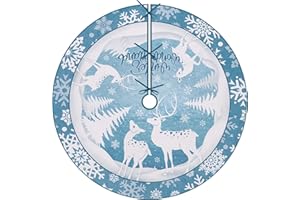 Fzbali Winter Wonderland 36 Inches Christmas Tree Skirt, Lace-up Snowflakes Christmas Reindeer Elk Artificial Small Xmas Tree Skirt, Winter Snowy Home Decoration Indoor Farmhouse Decor