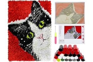 Cute Cat Latch Hook Rug Kit for Adults, DIY Animal Crochet Pillow Covers Kit with Colour Pre-Printed Canvas, Cross Stitch Emb
