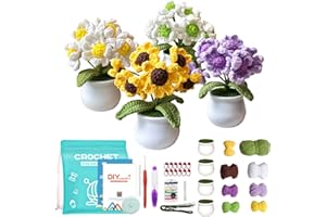 Madwave Beginner Crochet Plant Kit for Adults & Kids – 4PCS Cute Daisy Flowers Series - Complete DIY Set, Step-by-Step Video Tutorials, Yarn, Hook, and All Accessories Included, in/Outdoor Home Decor
