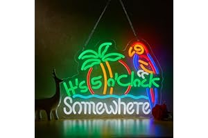 It's 5:00 O'clock Somewhere Parrot Neon Sign for Wall Décor Dimmable Palm Tree Sun LED Man Cave Bar Beer Garage Neon Signs US
