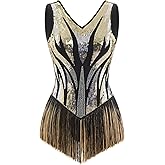 Women Sexy Sequin Fringe Bodysuit Gradient Sparkly Tassel Romper Latin Jazz Dance Leotard Acrobat Costume Disco Rave Outfits