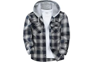 Puwasa Mens Flannel Hoodie Shirts Long Sleeve Casual Plaid Jacket Cotton Button Down Flannel Shirt for Men