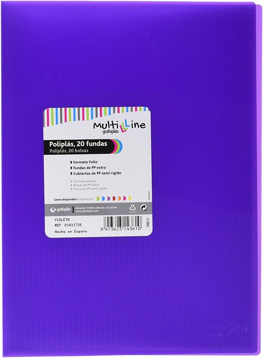 grafoplas 1451735 - Folder 20 Sleeves, Foolscap, Tapas PP, Purple, Violeta, Folio
