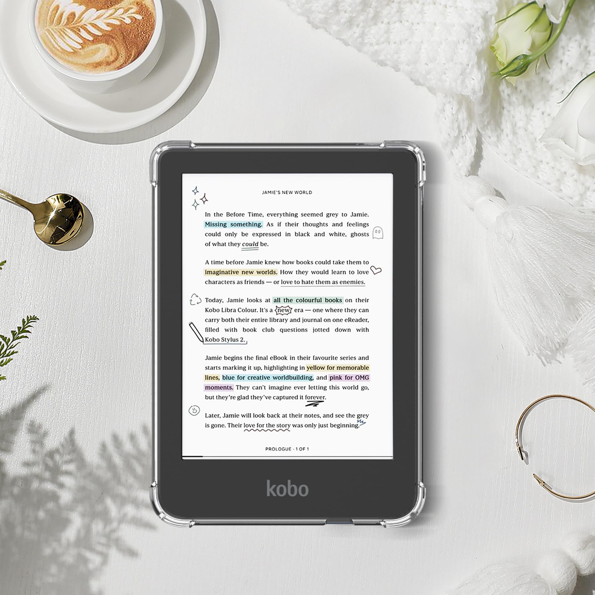 Clear Case for 6 inch Kobo Clara Colour/Clara BW/Kobo Clara 2E eReader/ 2in 1 Case with 50 Stickers,Lightweight and Scratch-Proof Silicone Back Cover
