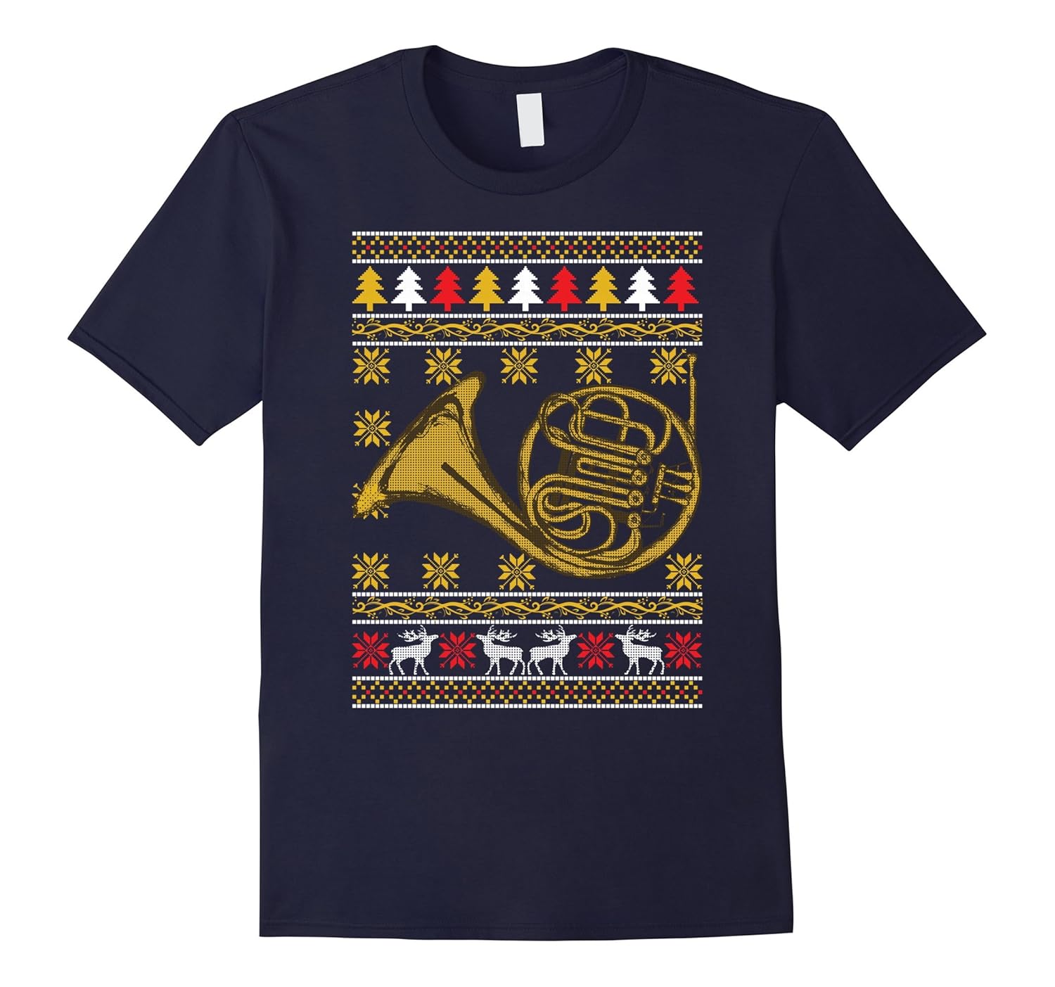 French Horn Ugly Christmas Sweater Holiday T-Shirt-ANZ