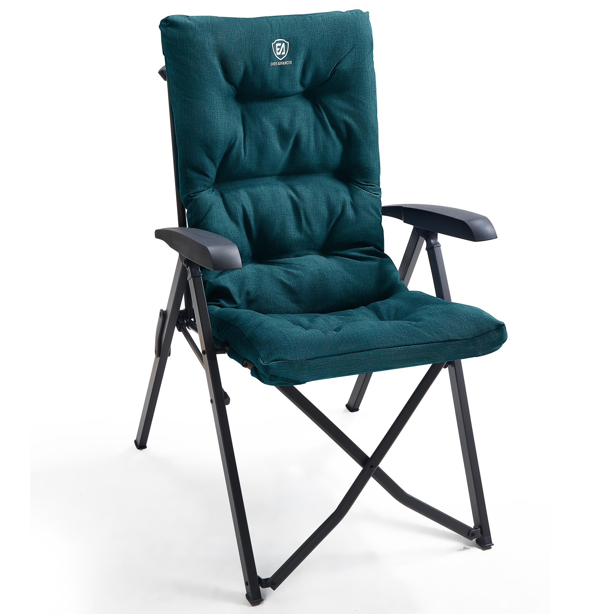 EVER ADVANCED Folding Camping Recliner Chair Fully Padded with Adjustable High Back Support Portable for Adults Patio Reclining Chair Green Image
