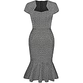 GRACE KARIN Womens Tweed Bodycon Fishtail Party Dress for Summer Spring Fall Winter Black White