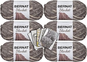 Bernat Blanket Yarn - 6 Pack Bundle with 5 Patterns - Silver Steel