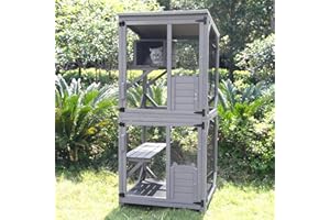 Aivituvin Cat House Outdoor Cat Catio Wooden Large Enclosure with Run on Wheels 70.9" Upgraded Version Catio with Reinforcement Strip,Waterproof Roof (Grey)