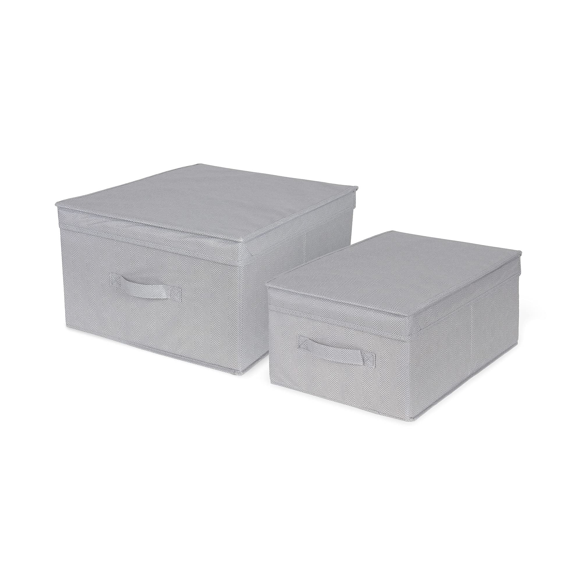 Compactor Set of 2 Foldable Storage Boxes with Lid, Non-Woven Polypropylene and Cardboard, Large 40 x 50 x 25cm, Small 30 x 43 x 19cm, Boston Range, Grey, RAN10445