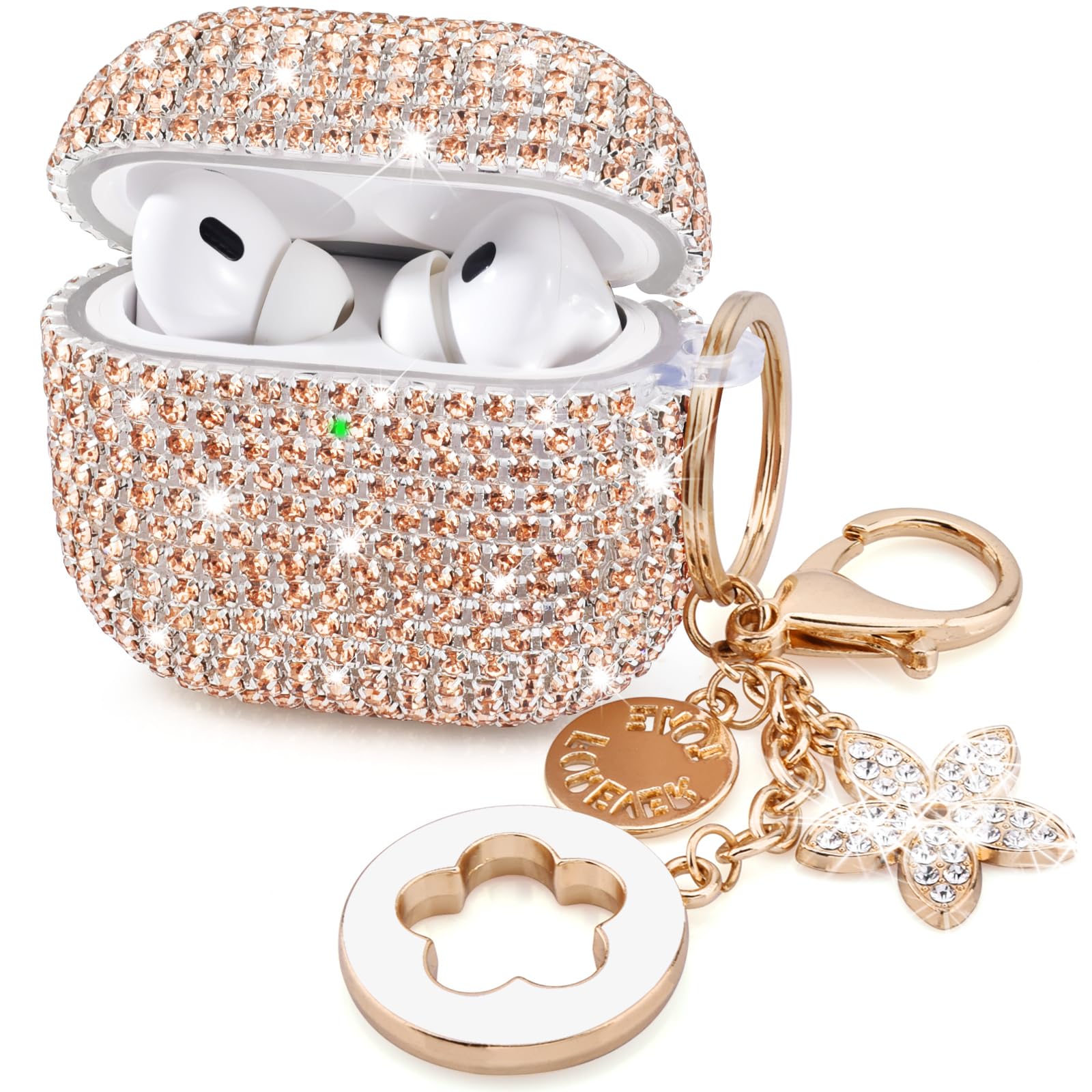 Photo 1 of VISOOM Bling Case for Airpods Pro 2nd 1st Generation Case - Jewelry Cute Airpods Pro 1 2 Case Cover with Glitter Keychain Women 2025 Crystal Fancy Case for iPods pro2 1 Wireless Charging Cases-Gold