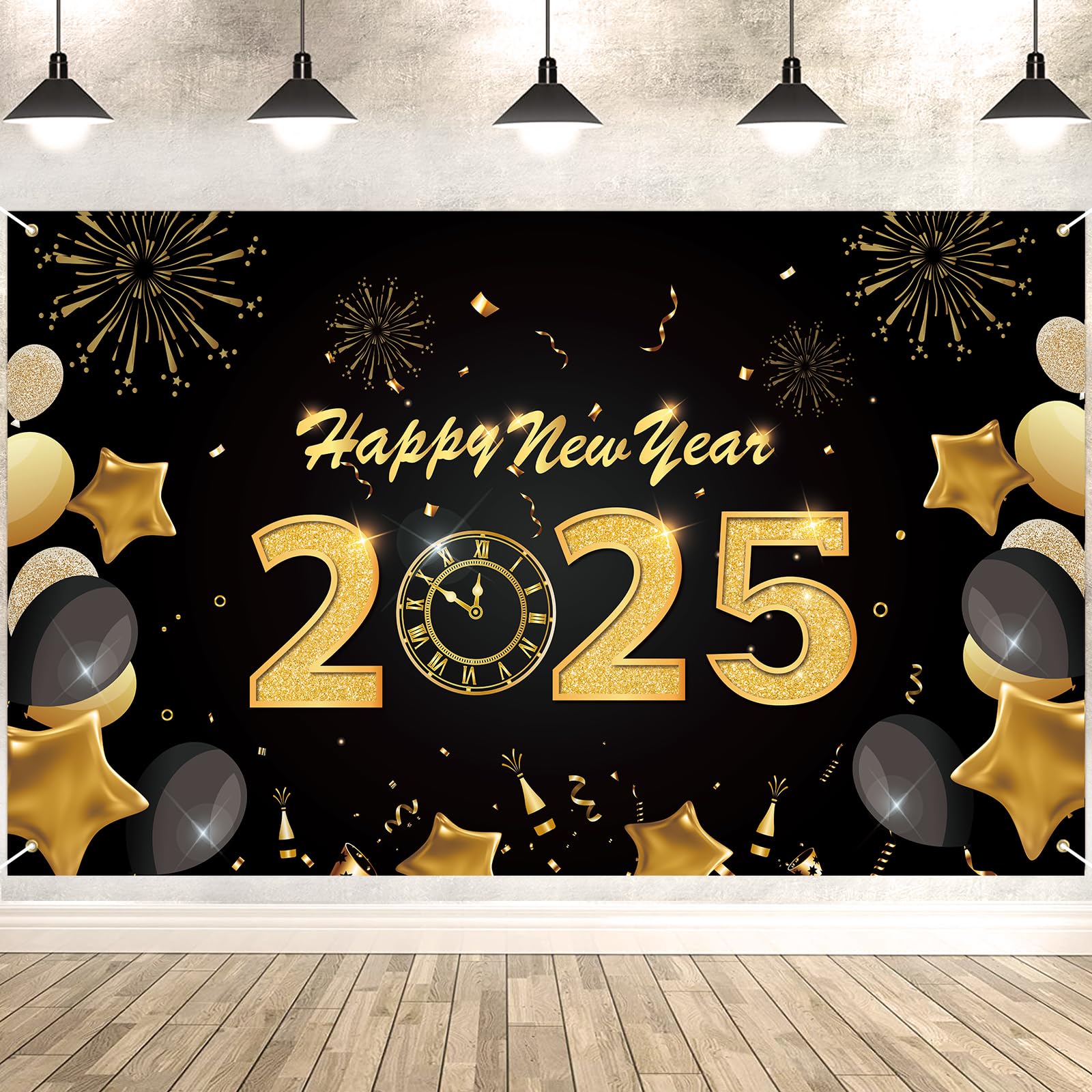 Large Happy New Year Banner - 6x3.6ft Party Backdrop For 2025 Celebrations