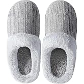 shoeslocker Womens Memory Foam Fuzzy Slippers Knitted House Slippers for Women Comfy Slip-On Warm House Shoes