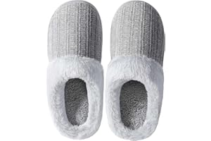shoeslocker Womens Memory Foam Fuzzy Slippers Knitted House Slippers for Women Comfy Slip-On Warm House Shoes