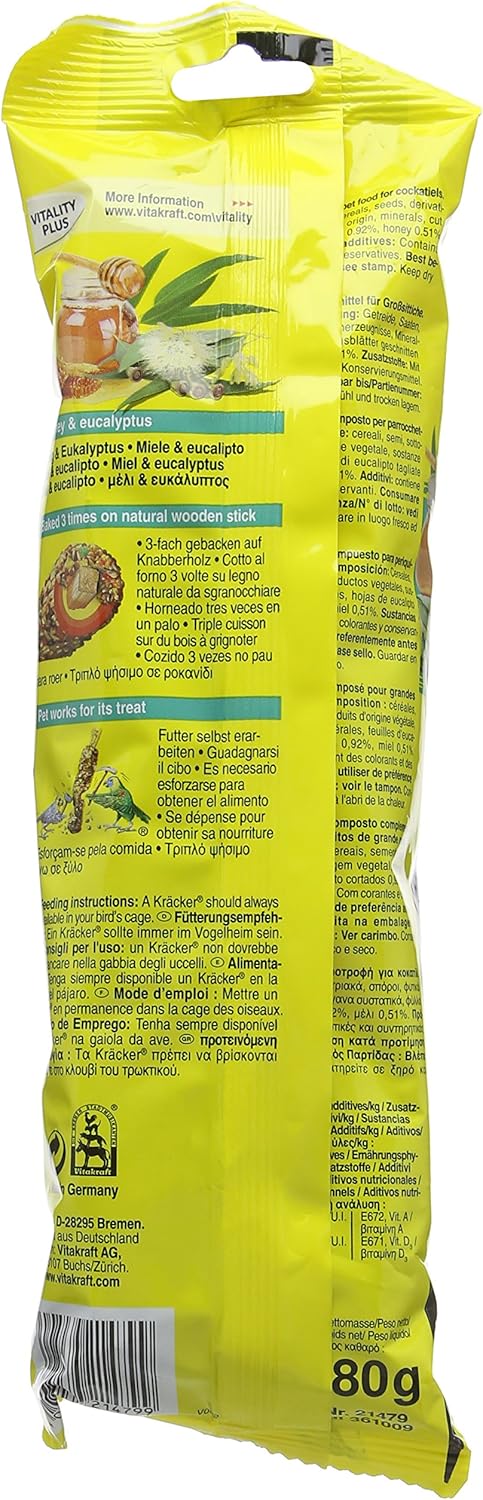 Vitakraft Kracker Cockatiel Bird Food Honey-Eukalyptus, Pack of 5, 80 g (Pack of 5) - Image 3
