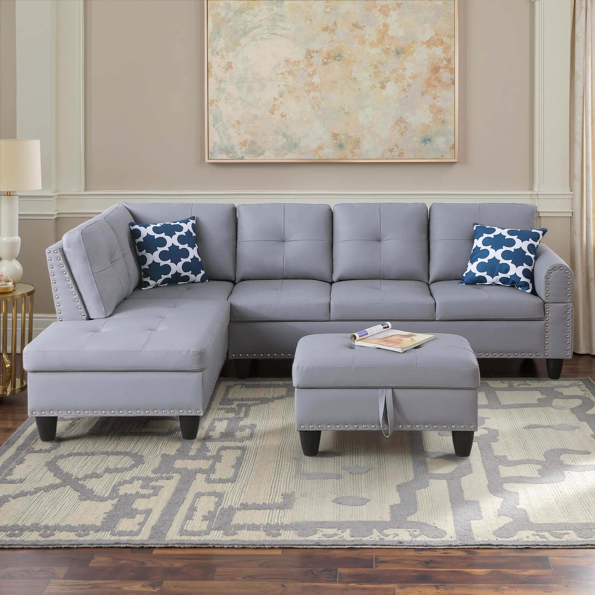 Photo 1 of **PARTIAL SET** Lyngins Sectional Couches for Living Room L Shaped Couch 3-Piece Sectional Sofa Set 98" Storage Ottoman and 2 Toss Pillows for Living Room and Small Apartment, Gray