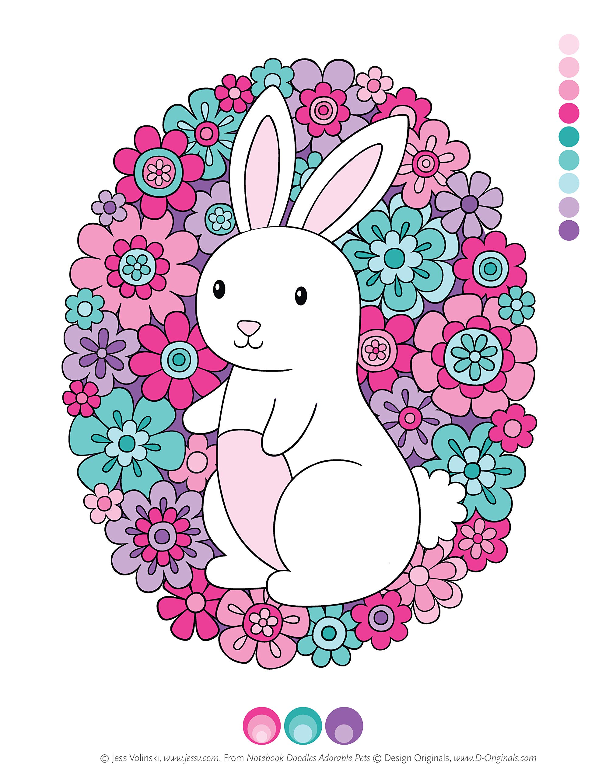 Notebook Doodles Adorable Pets: Coloring & Activity Book (Design Originals) 32 Dazzling Designs from Dogs & Cats to Hedgehogs & Hermit Crabs; Art Activities for Tweens with Color Palettes & Examples