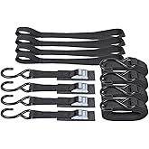 EXVITAL Tie Down Straps with Hook Cam Buckle Straps 1" x 8’ 1200lbs Break Strenght with Extra Soft Loops for Motorcycle, Kayak, ATVs, Dirt Bike, Truck, Car Black 4 Pack