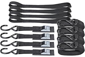 EXVITAL Tie Down Straps with Hook Cam Buckle Straps 1" x 8’ 1200lbs Break Strenght with Extra Soft Loops for Motorcycle, Kayak, ATVs, Dirt Bike, Truck, Car Black 4 Pack