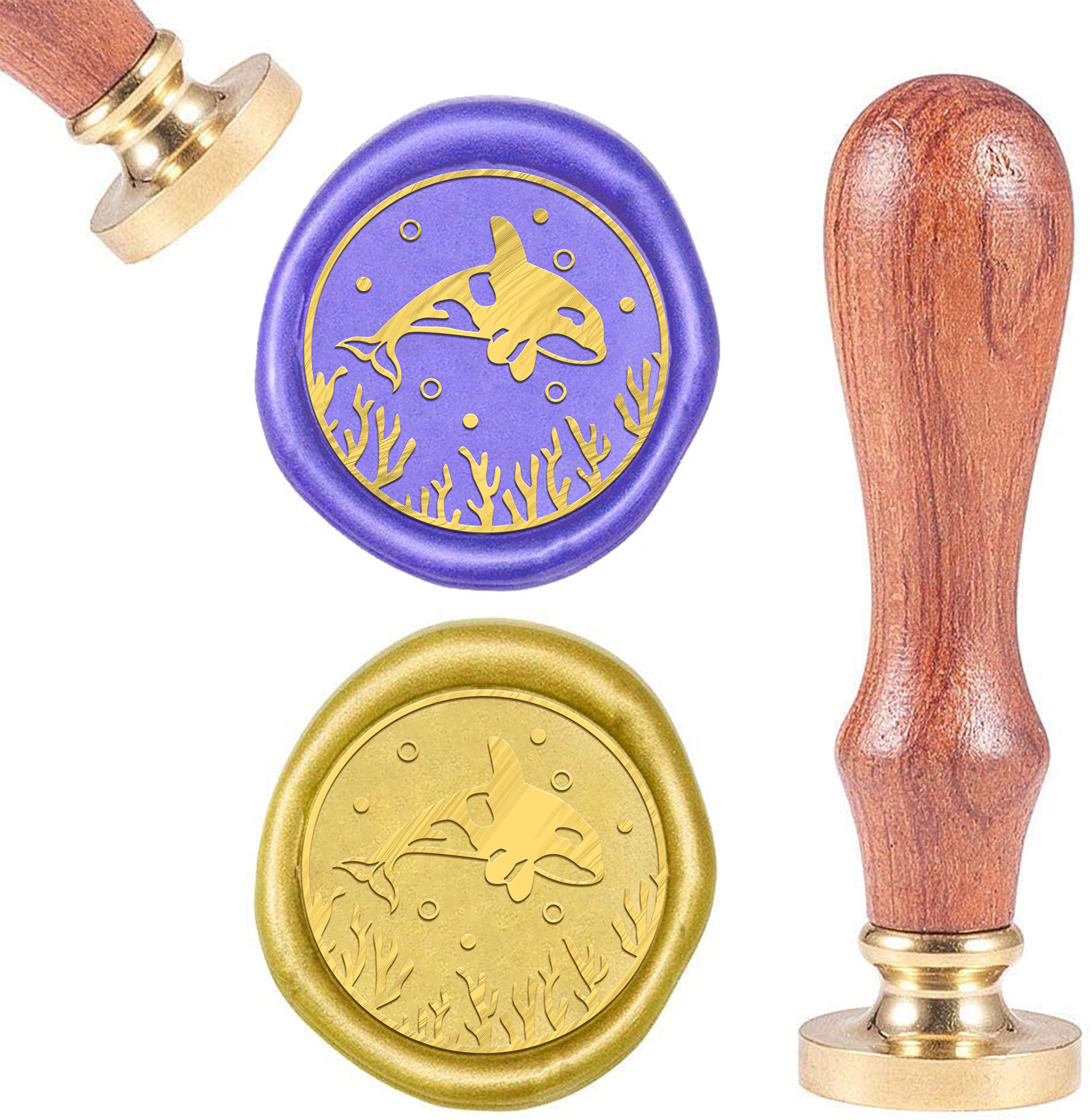 CRASPIRE Wax Seal Stamp Whale, Vintage Sealing Wax Stamps Ocean Animal Wax Stamper 25mm Removable Brass Head Natural Wood Handle for Envelope Card Embellishment Gift Package Decoration