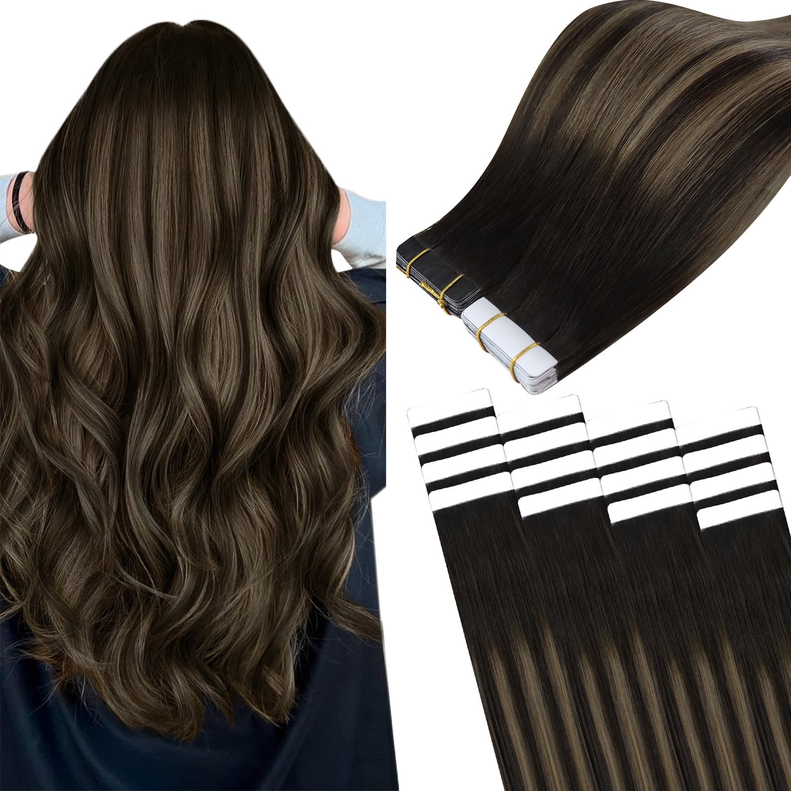 Easyouth Human Hair Tape in Extensions 18 Inch Brown Balayage Tape Hair Extensions Real Human Hair Ombre Brown Hair Extensions Tape in Human Hair Seamless 40g 20Pcs — image 1