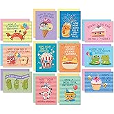 Sweetzer & Orange Funny Birthday Cards Bulk Set – 24 Punny Cards (12 Designs, 2 Each) with 24 Colorful Envelopes & Storage Box – Funny Messages – Cute Birthday Cards for Kids, Adults, Friends & Family