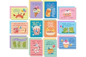 Sweetzer & Orange Funny Birthday Cards Bulk Set – 24 Punny Cards (12 Designs, 2 Each) with 24 Colorful Envelopes & Storage Bo