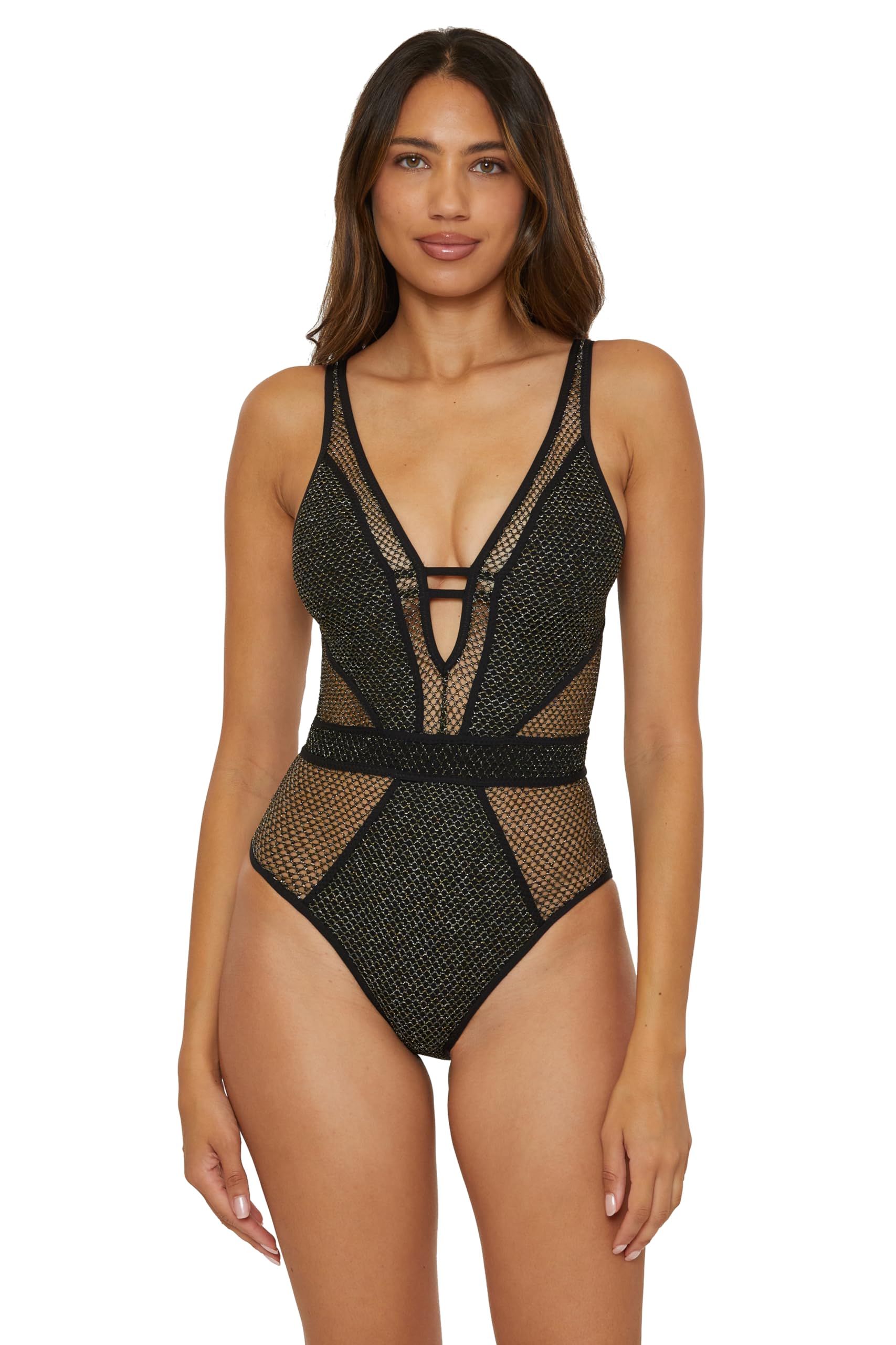 Becca Women's Color Play Crochet Plunge-Neck One-Piece Swimsuit - View #11