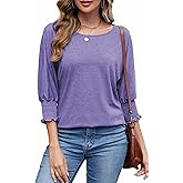Neineiwu Women Summer Business Casual Tops 3/4 Batwing Sleeves Shirts Crew Neck Office Blouse 2025 Fashion(Purple X-Large)