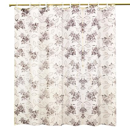 Kuber Industries Floral PVC Shower Curtain with 8 Hooks - 54x84, Multicolour
