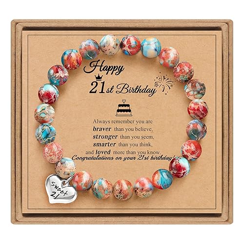 Sistble 21st Birthday Gifts for Her, Birthday Gifts for Women Jasper Beaded Bracelets To My Daughter Bracelet Teens Jewelry Gift for Granddaughter