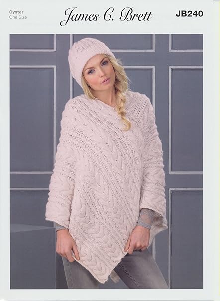James C Brett Jb240 Oyster Aran Knitting Pattern Poncho And Hat
