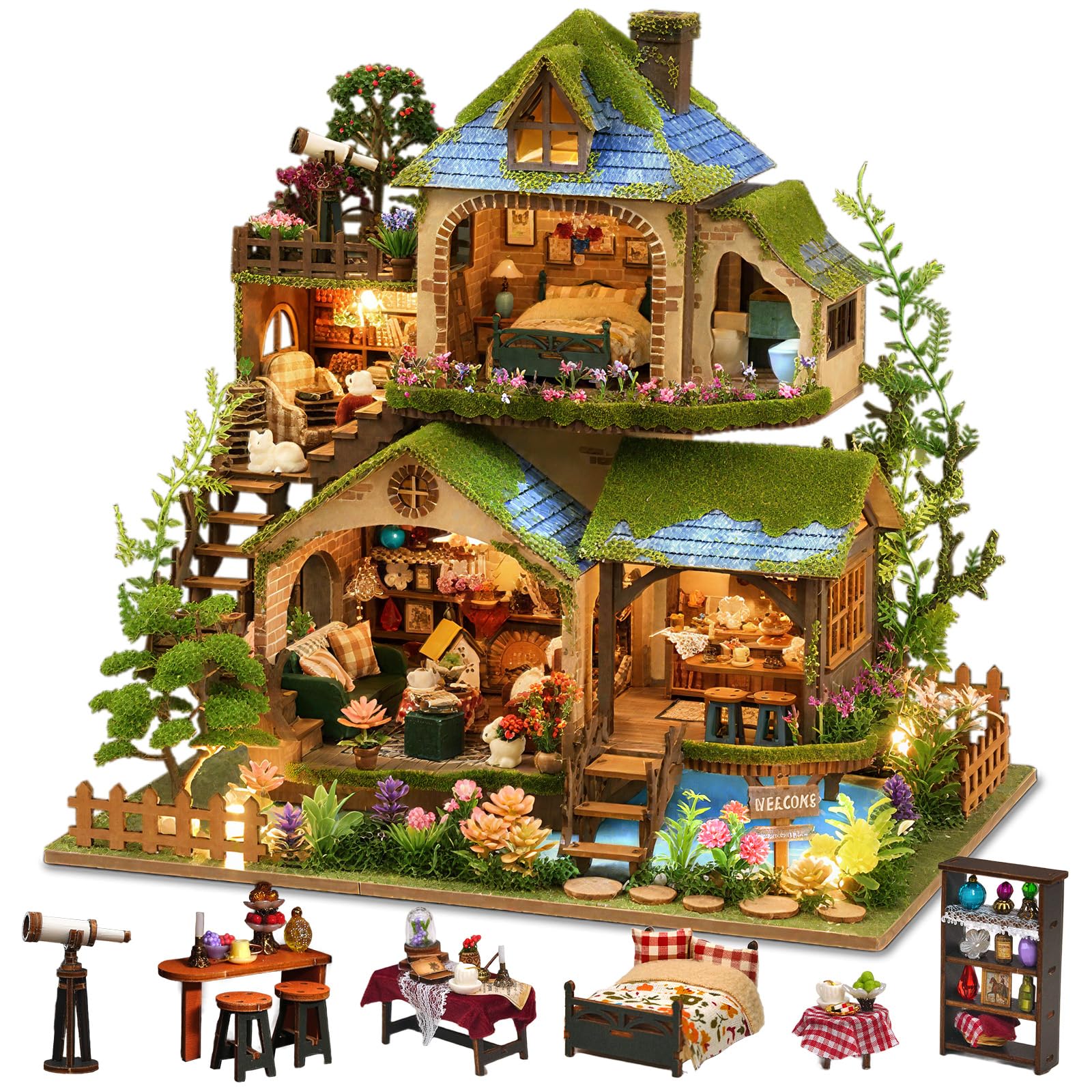 Photo 1 of LogicTwist DIY Miniature House Kit with LED Lights, Forest Adventure Wooden Mini House Building Kit for Adults & Teens, Creative Crafts for Women, Friends & Hobbyists