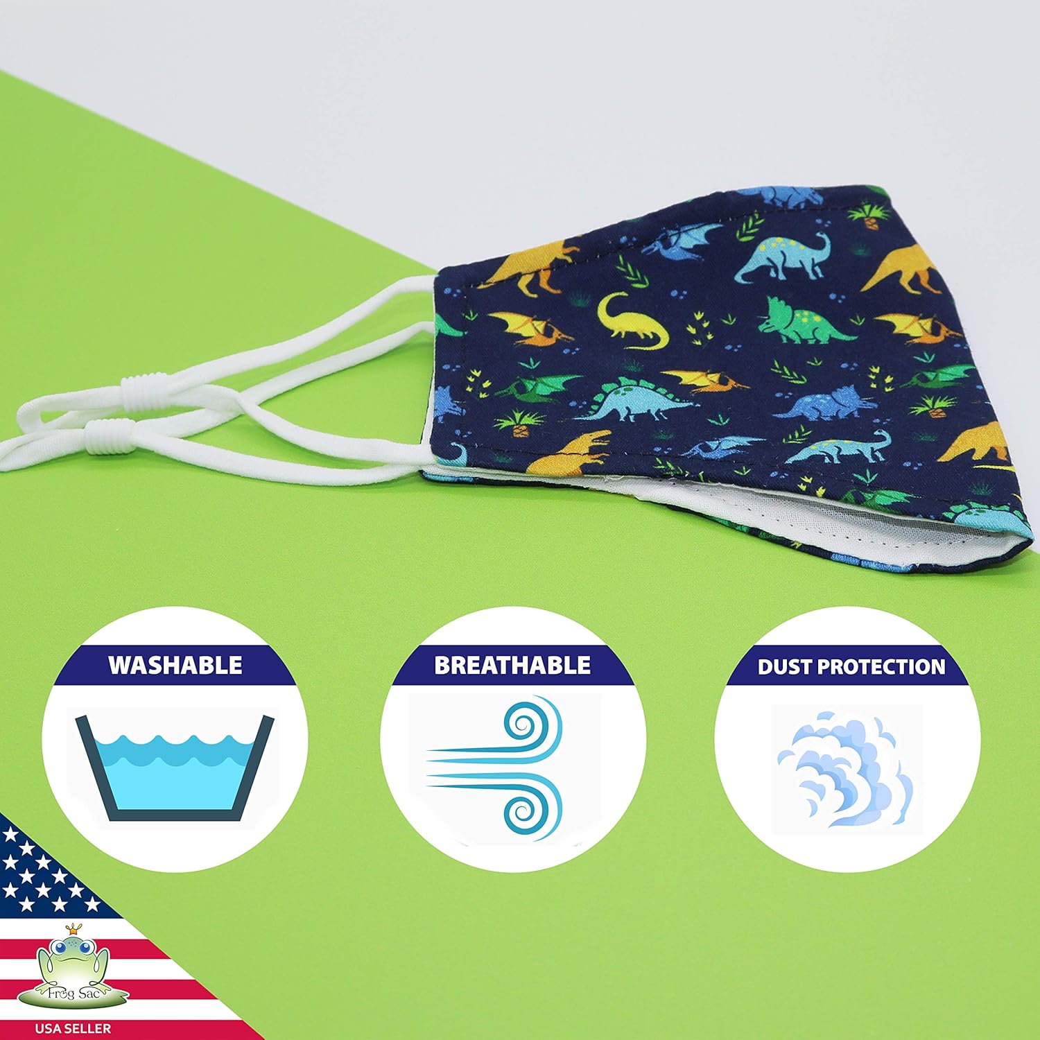 2 PCS Cotton Dinosaur Masks for Children, Kids Face Mask with Filter Pocket, Boys Reusable Cloth Washable Breathable Cover for Kids, Childrens Size: Clothing