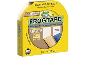 FrogTape Delicate Surface Painters Tape with PAINTBLOCK, 1 Inch Wide (0.94 In. x 60 Yds), Low Adhesion, Ideal for Freshly Painted Walls, Trim & Surfaces, Yellow, 1 Roll (280220)