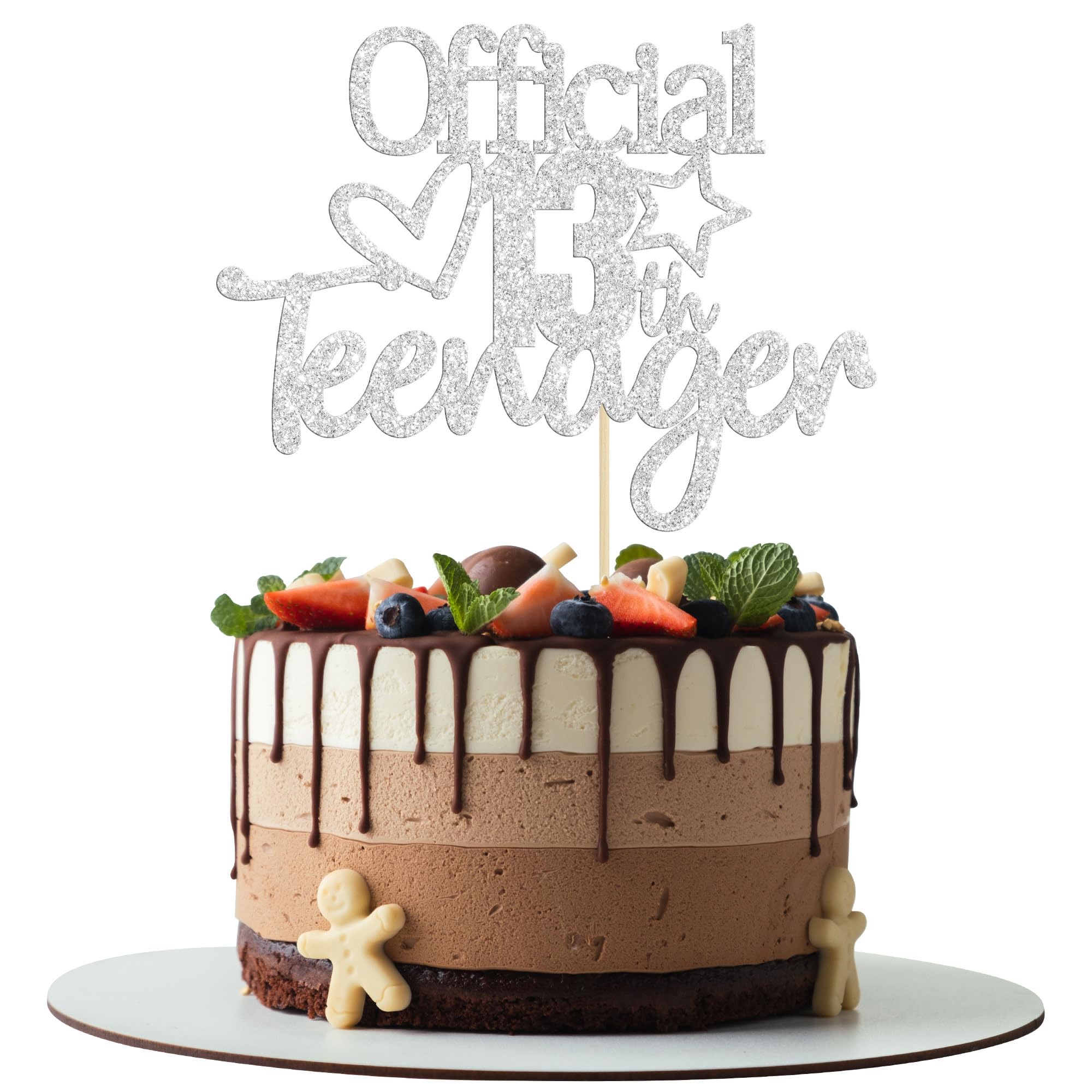 Gyufise Silver Glitter Officially A Teenager 13 Cake Topper - 13th Birthday Party Decorations for Teens