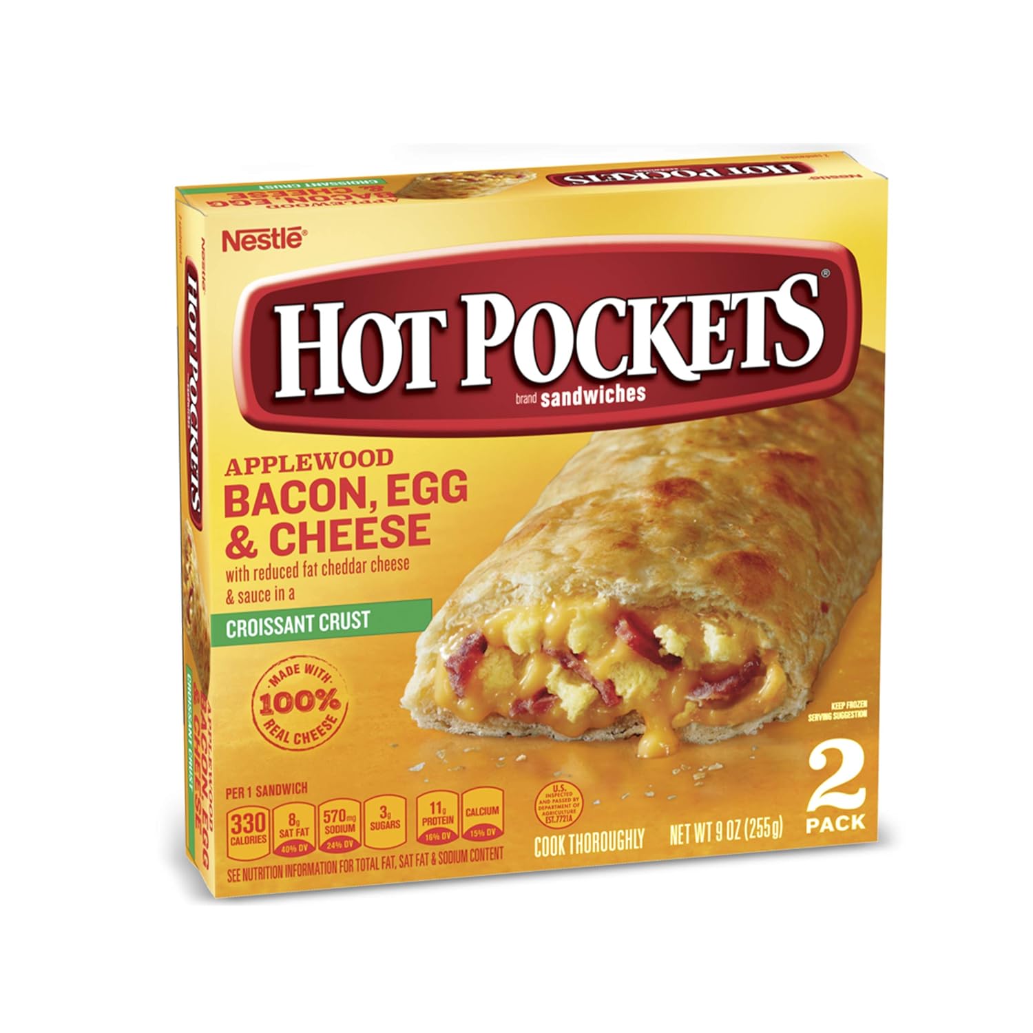 HOT POCKETS Applewood Bacon, Egg and Cheese Frozen Sandwiches 2 ct. Box | Frozen Food With Reduced-Fat Cheddar Cheese