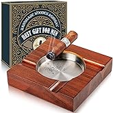 Wood Cigar Ashtray Cigarettes Ashtrays for Indoor Outdoor Patio Home Office Use Square Wooden Brown Cigar Ash Tray Gifts for Men with GIFT BOX (Classic)