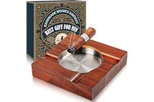 MDCGFOD Wood Cigar Ashtray Cigarettes Ashtrays for Indoor Outdoor Patio Home Office Use Square Wooden Brown Cigar Ash Tray Gifts for Men with GIFT BOX (Classic)
