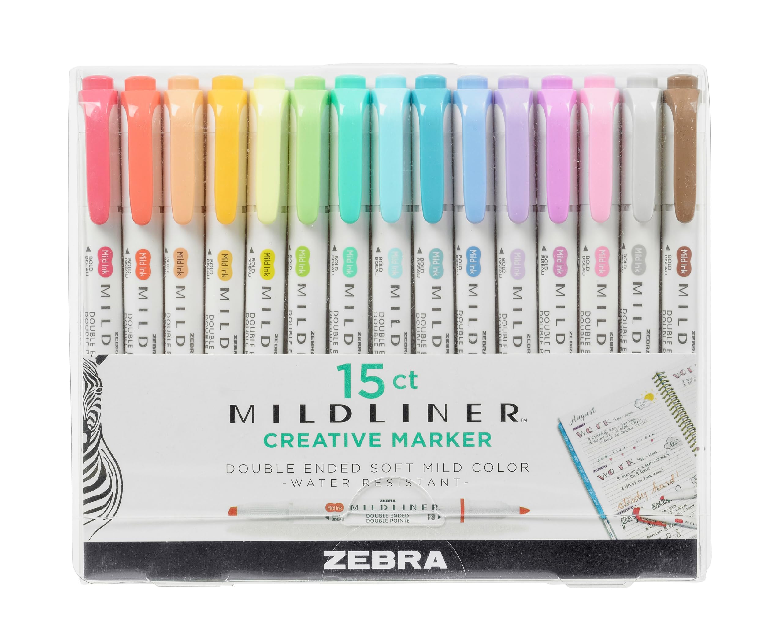 Zebra Mildliner Creative Marker Double Ended Soft Mild Color 15 Pack