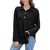 Stamain Women Waffle Knit Tops Long Sleeve Henley Shirts Womens Button-Up Casual V Neck Tunic Fall Pullover Sweater