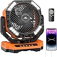 40000mAh Rechargeable Fan, Battery Operated Oscillating Outdoor Fan, Battery Powered Table Fan for Home Hurricane Jobsite Garage, Portable Tent Fan with Remote Light Hook for Camping Trip RV